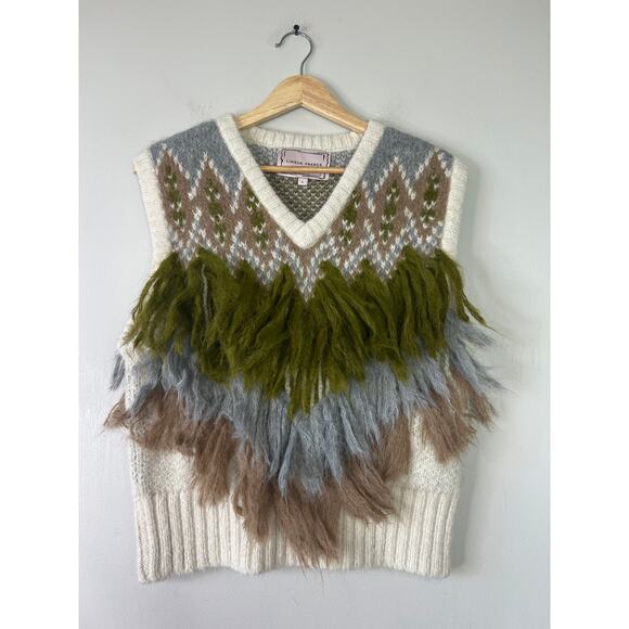NEW Lingua Franca Mariel Fluffy Alpaca Blend V-Neck Vest in Cloud Size: Large - Picture 2 of 7